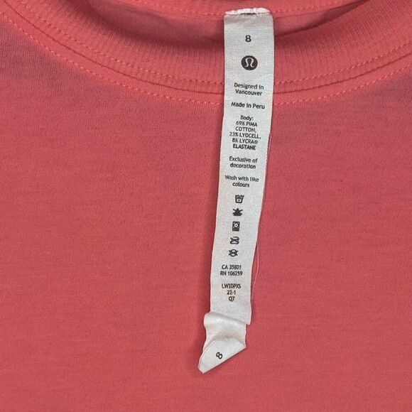 Lululemon All Yours Cropped T-Shirt, Raspberry Cream, Next-to-New, Size 8 - Picture 6 of 7